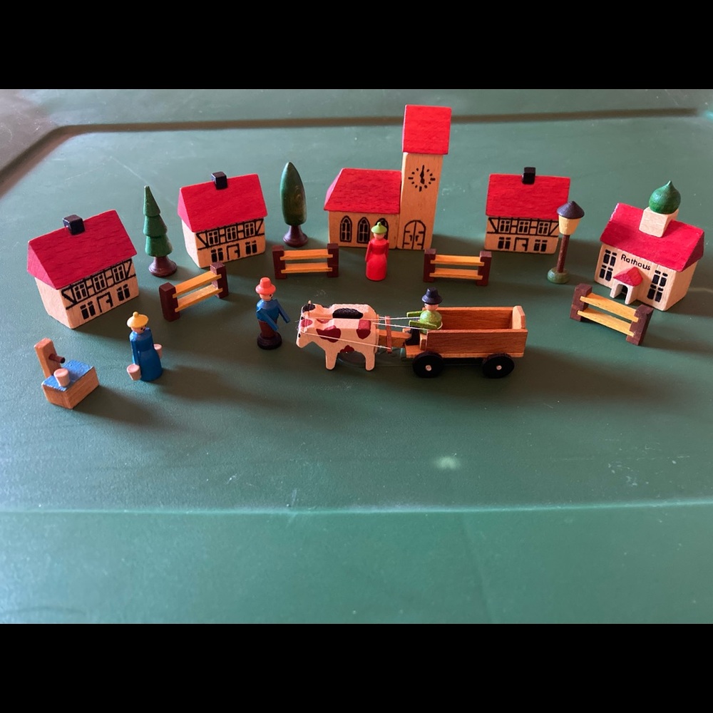 Dregeno German Wooden Village Figurine Set Collectible